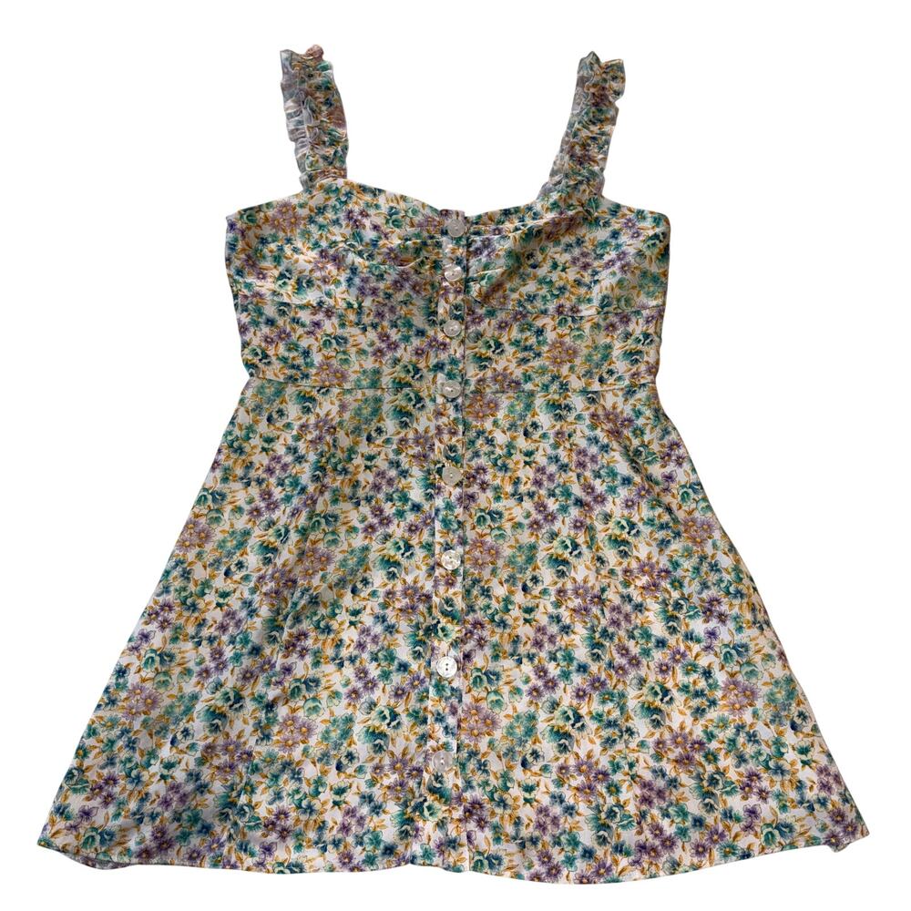 Zara Floral Satin Button Up Mini Cottagecore Summer Dress L